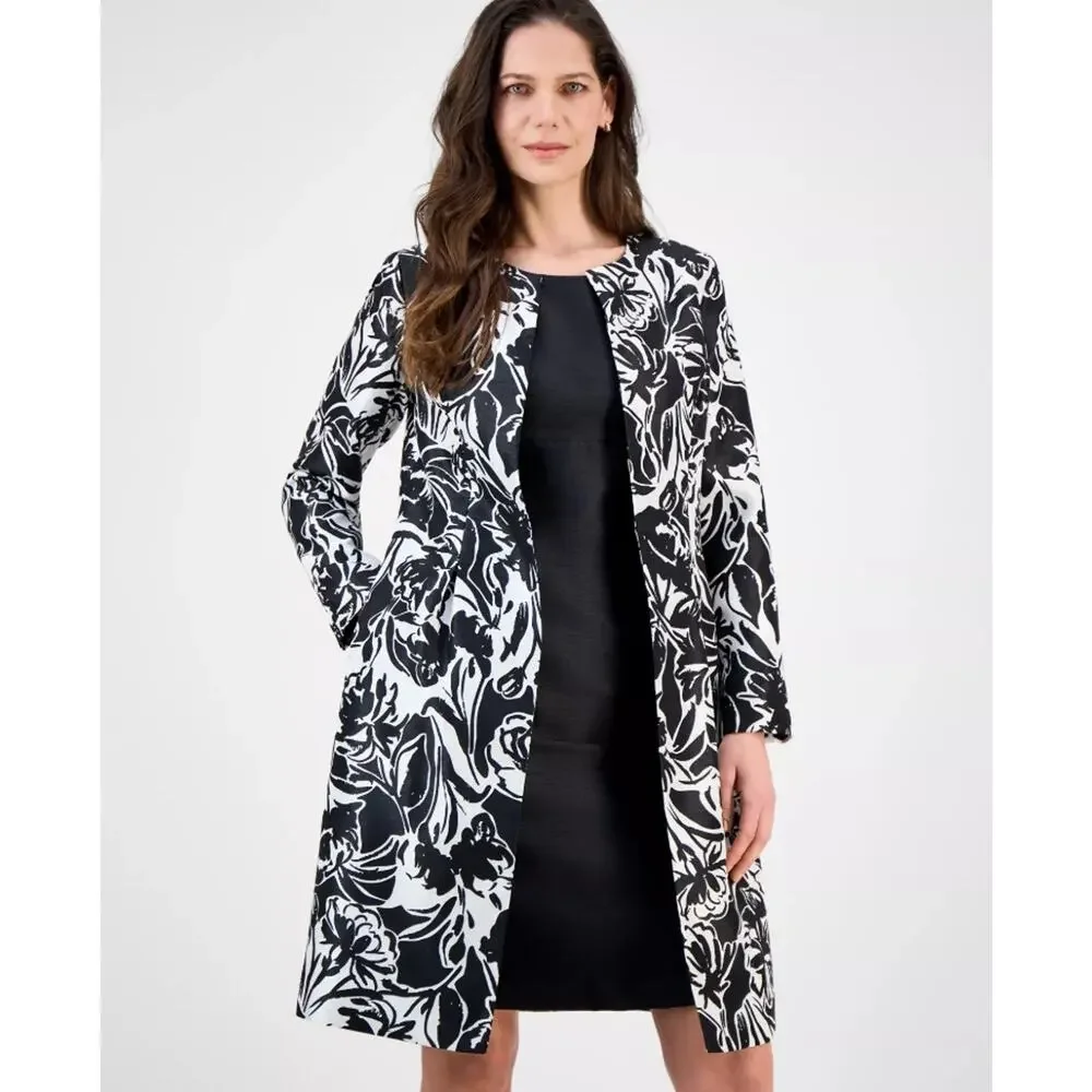 Le Suit Women Black/White Floral Elegant Jacket Topper & Dress Petite Size 14P